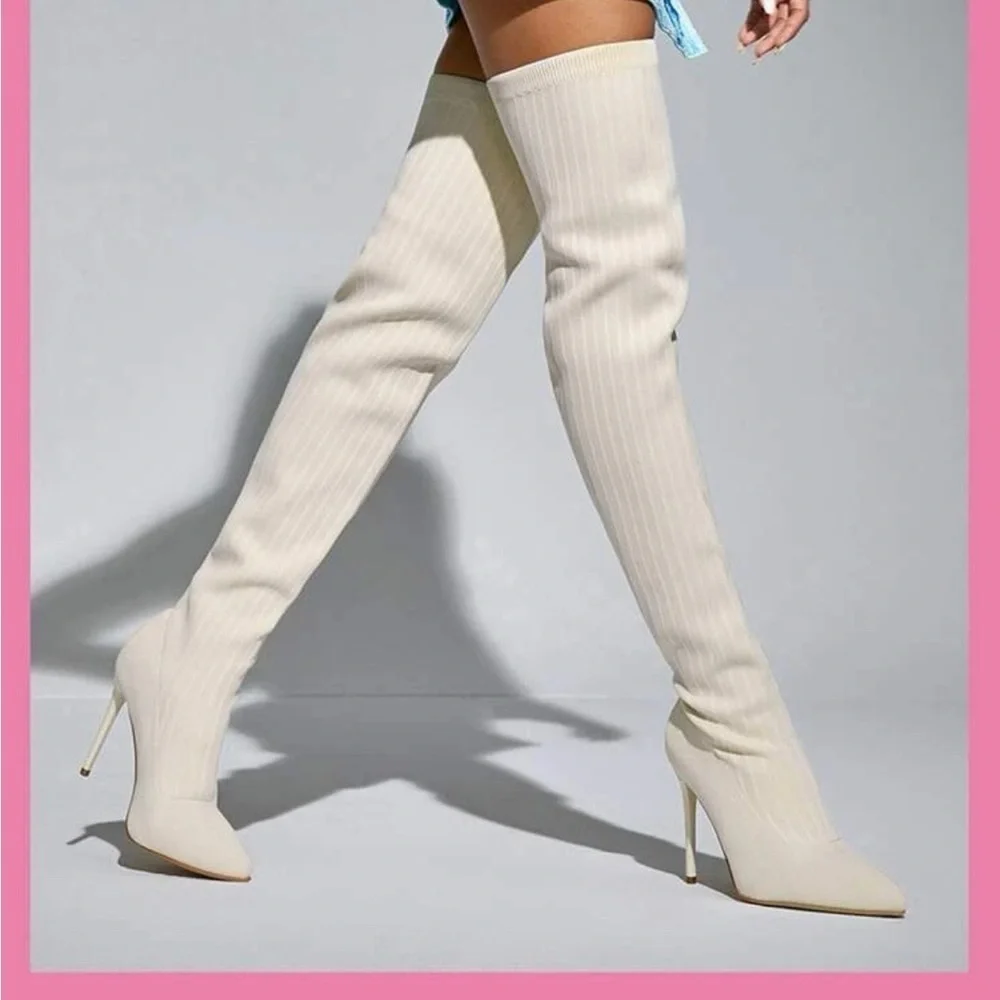 Sock Slip on Over the Knee Boots - Picture 2 of 8